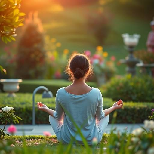 A person meditating in a peaceful garden