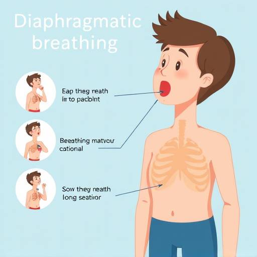 Animated illustration showing the steps of diaphragmatic breathing.
